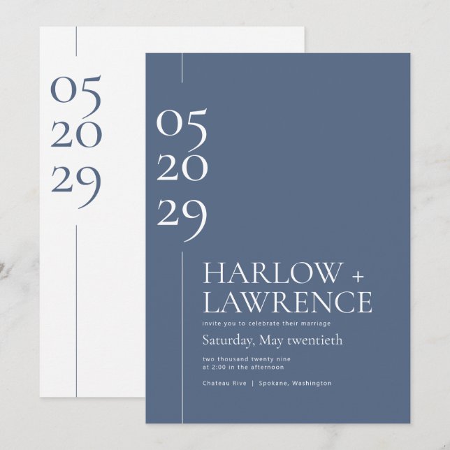 Chic Typografy Periwinkle Blue Wedding Einladung (Vorne/Hinten)