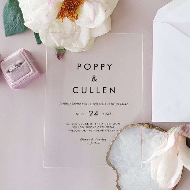 Chic Typografy Rustic Modern Boho Simple Wedding Acryleinladungen (Chic Typography Rustic Modern Boho Simple Wedding Acrylic Invitations)