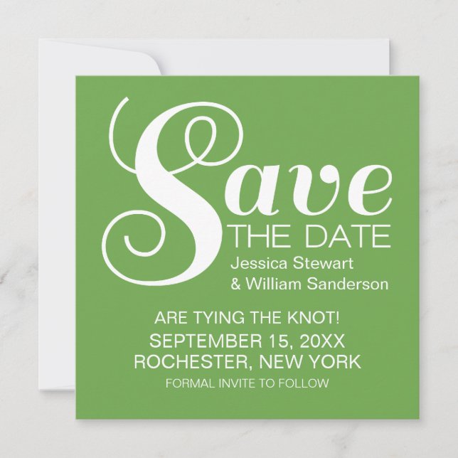 Chic Typografy Save the Date einladen, Green (Vorderseite)
