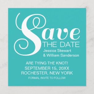 Chic Typografy Save the Date Invite, Aqua