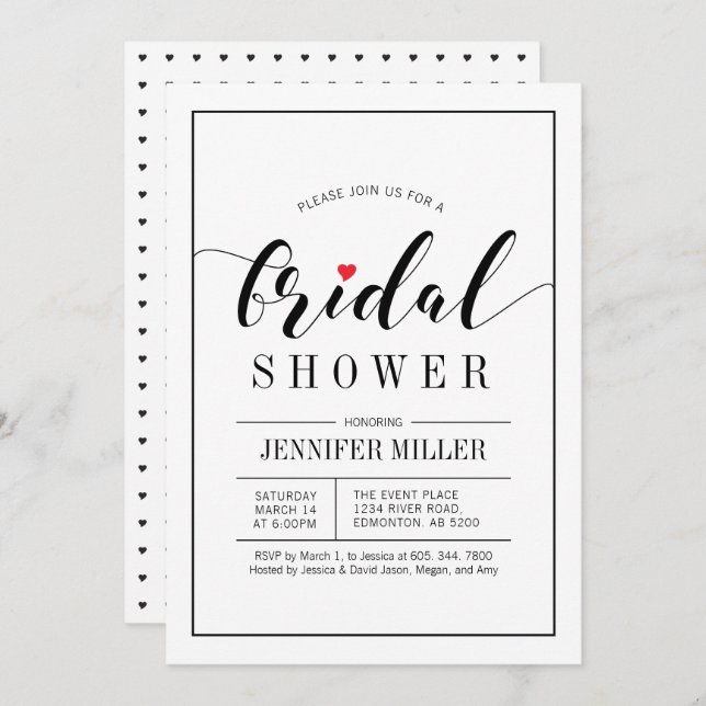 Chic Typografy Wedding Bridal Shower Einladungen (Vorne/Hinten)