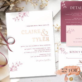 Chic Typografy Wedding Burgundy und Rose Gold Folieneinladung