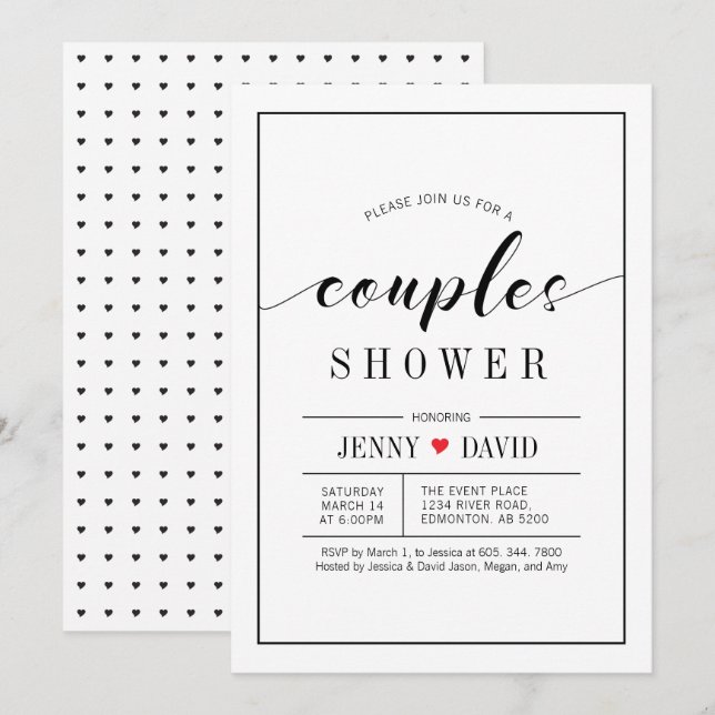 Chic Typografy Wedding Couples Dusche Einladungen (Vorne/Hinten)