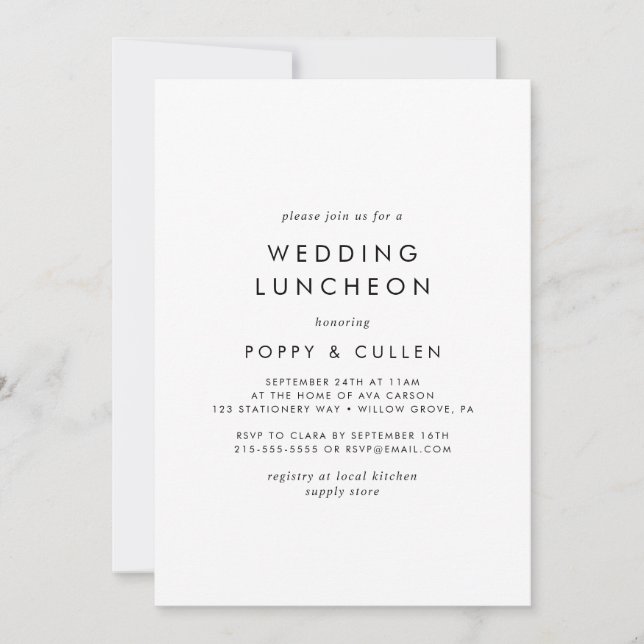 Chic Typografy Wedding Luncheon Einladung (Vorderseite)