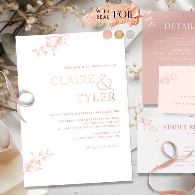 Chic Typografy Wedding Peach, Blush and Rose Gold Folieneinladung (Von Creator hochgeladen)