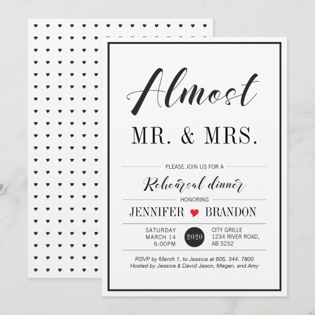Chic Typografy Wedding Probe Dinner Card Einladung (Vorne/Hinten)