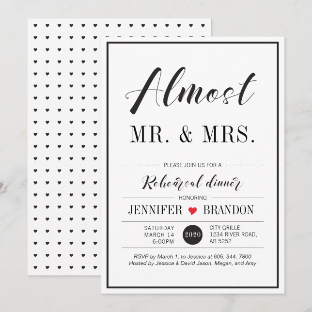 Chic Typografy Wedding Probe Dinner Card Einladung (Vorne/Hinten)