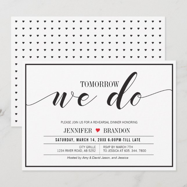 Chic Typografy Wedding Probe Dinner Card Einladung (Vorne/Hinten)