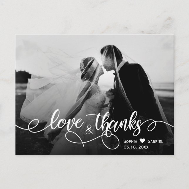 Chic Typografy Wedding Vielen Dank Foto Postcard Postkarte (Vorderseite)
