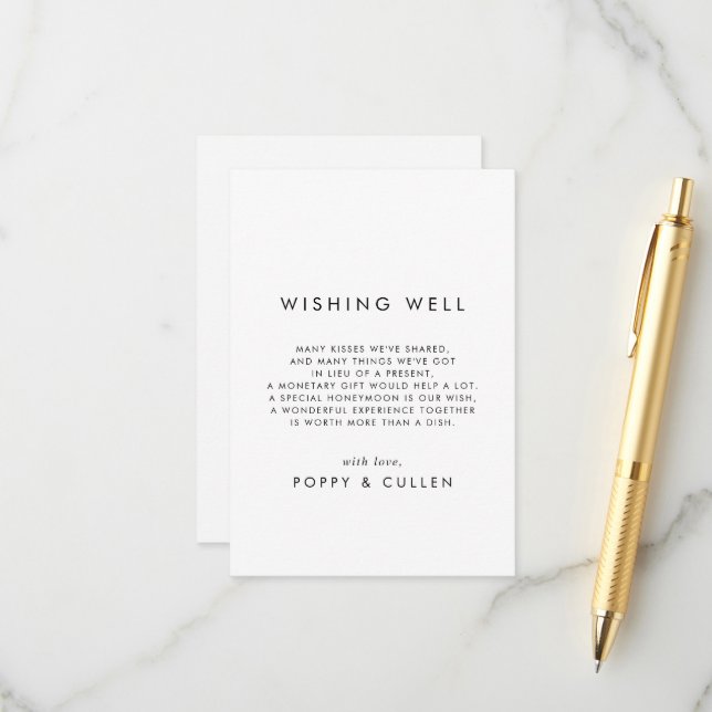 Chic Typografy Wedding Wishing Well Card Begleitkarte (Vorderseite/Rückseite Beispiel)