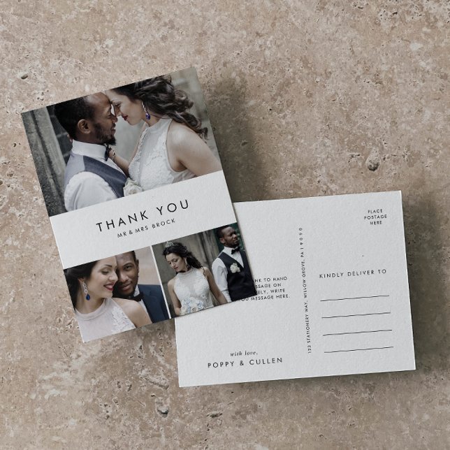Chic Typographie 3 Photo Collage Merci Carte posta (Créateur téléchargé)
