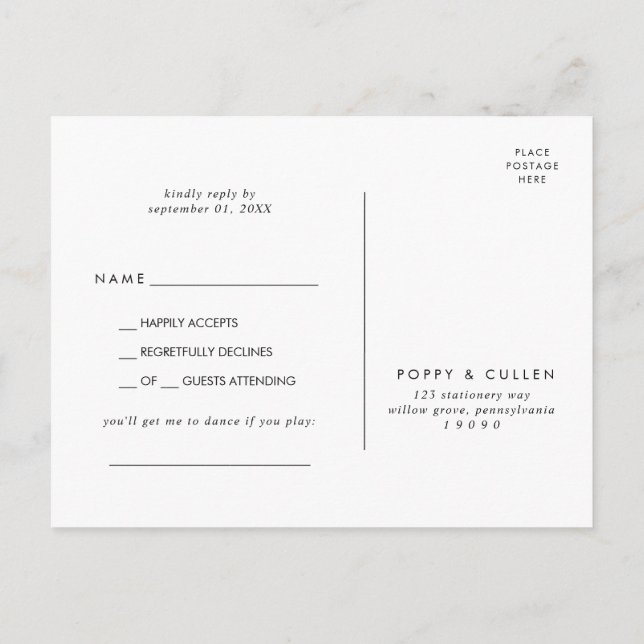 Chic Typographie Chanson Demande Carte postale RSV (Dos)