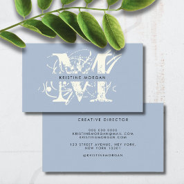 Chic typography blue monogram name visitenkarte