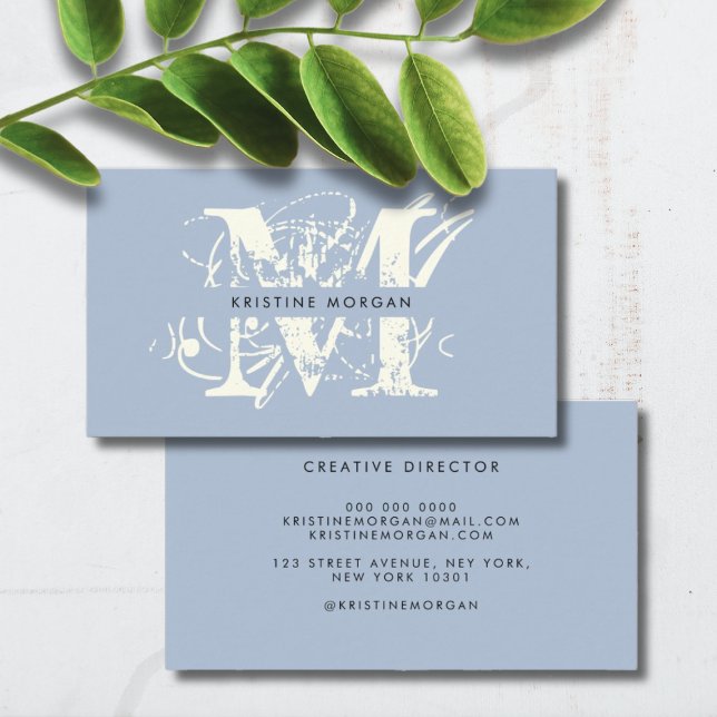 Chic typography blue monogram name visitenkarte (Von Creator hochgeladen)