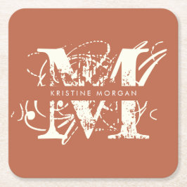 Chic typography terracotta monogram name rechteckiger pappuntersetzer