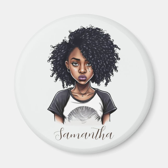 Chic und Classy Afro Frau Magnet (Vorne)