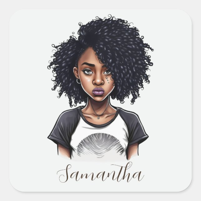 Chic und Classy Afro Frau Quadratischer Aufkleber (Vorderseite)