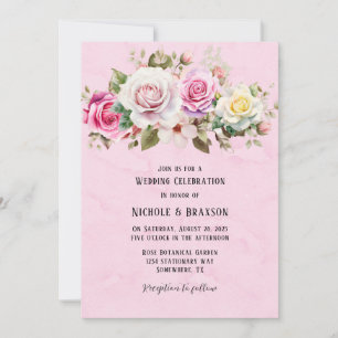Chic und elegante Rosa Rose Hochzeit Einladung