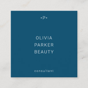Chic und Minimal Monogramm  Blau Quadratische Visitenkarte