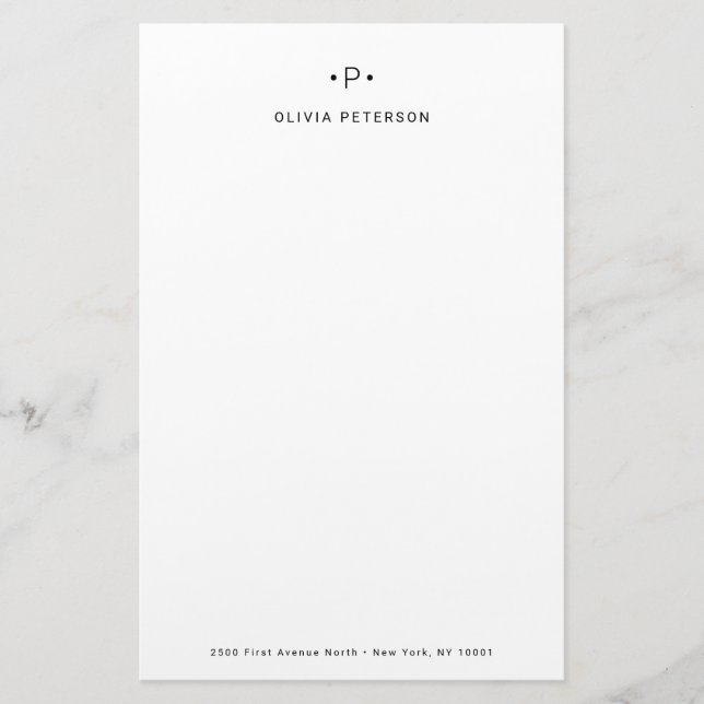 Chic und Minimal Monogramm| Schwarz und Weiß Briefpapier (Vorderseite)