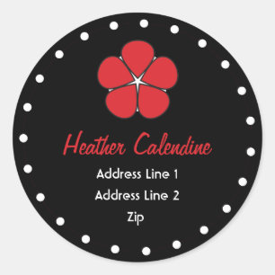Chic und Niedlich Black and Red Address Label Runder Aufkleber