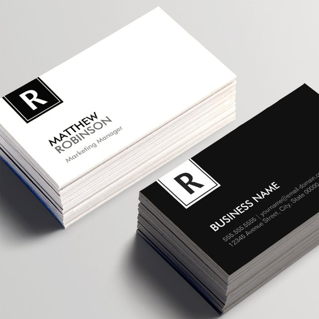 Chic und sauber Schwarz-weiß Mit Monogramm Visitenkarte (Von Creator hochgeladen)