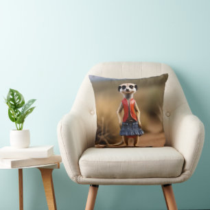 Chic und Stylish: Meerkat Girl in Skirt und Jacket Kissen