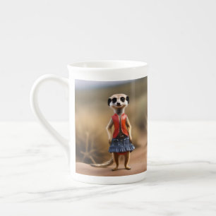 Chic und Stylish: Meerkat Girl in Skirt und Jacket Prozellantasse