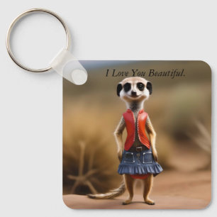 Chic und Stylish: Meerkat Girl in Skirt und Jacket Schlüsselanhänger