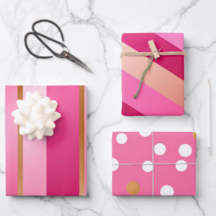 Chic und Stylish Rosa und Gold Geschenkpapier Set
