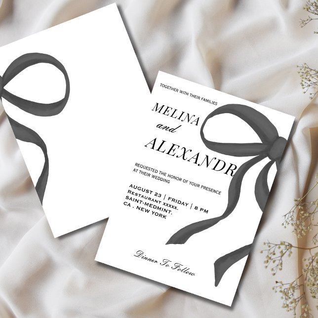 Chic und trendige Ribbon Schwarz-Weiß-Hochzeit Einladung (Von Creator hochgeladen)