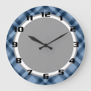 Chic und trendy blaues Tartan-Karomuster Große Wanduhr