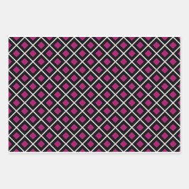 Chic und Trendy Magenta, Schwarz und Weiß kariert Geschenkpapier Set