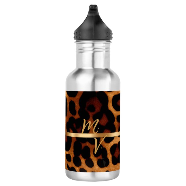 Chic und trendy Mit Monogramm Leopard Print Edelstahlflasche (Rechts)