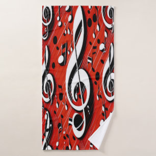 Chic und trendy Red White and Black Clef Notes Badehandtuch