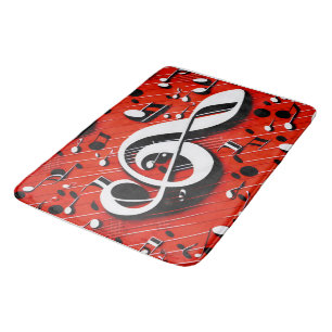 Chic und trendy rote, weiße und schwarze Clef-Note Badematte