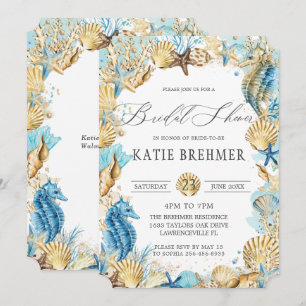 Chic Under Sea Mermaid Brautparty Blue Gold Einladung