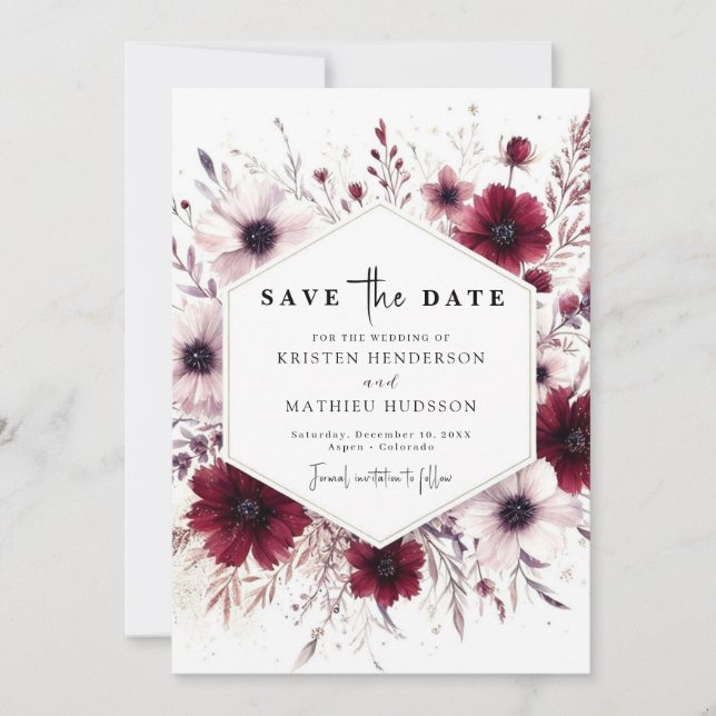 Chic Unique Burgundy Wedding Save The Date (Vorderseite)