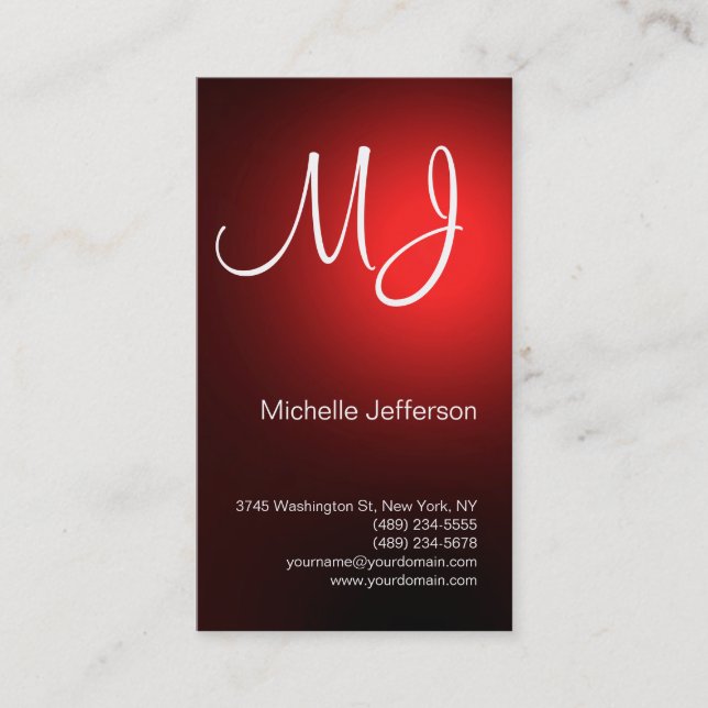 Chic Unique Monogram Black Red Business Card Visitenkarte (Vorderseite)