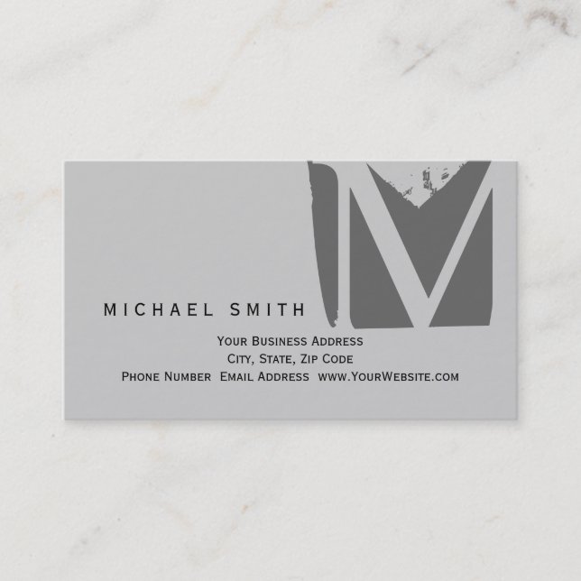 Chic Unique Monogram Gray Business Card Visitenkarte (Vorderseite)