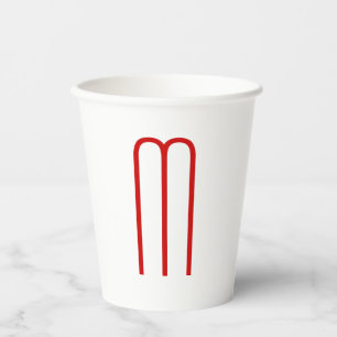 Chic Unique Monogram Red White Schlicht Simple Pappbecher