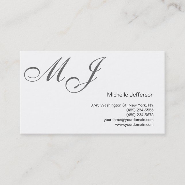 Chic Unique Monogramme Blanc Gris Carte de visite (Devant)
