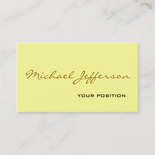 Chic Unique Script Yellow Business Card Visitenkarte (Vorderseite)