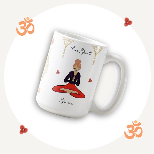 Chic & Unique, Thoughtful Yoga Girl Om Shanti  Kaffeetasse (Make everyday moments extra special with this original yoga girl and flower art pretty design.)