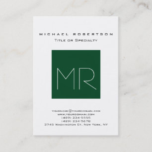 Chic Up Forest Green Monogram Carte de visite blan