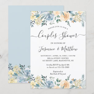 Chic Vanilla Blue Floral Wedding Paare Dusche Einladung