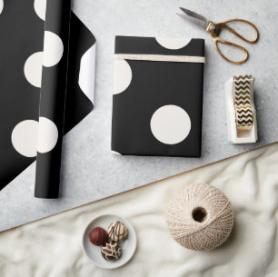 Chic-Vanille-Punkte-Muster auf schwarzer Hochzeit Geschenkpapier