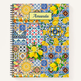 Chic Vase Mediterrane Orangenfliesen Monogramm Notizbuch