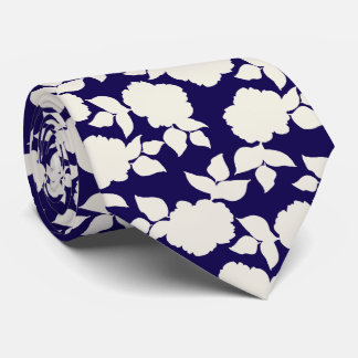 Chic vavy blau-weißes Blumenmuster Krawatte