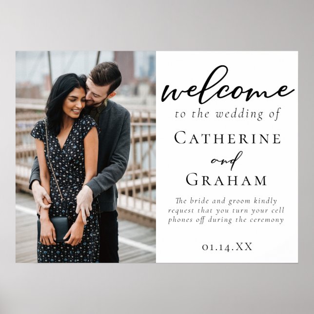Chic Verlobung Couple Foto Hochzeit Willkommen Poster (Vorne)